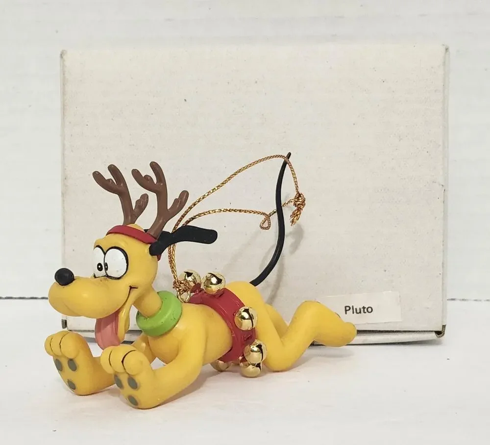 Vintage Disney Pluto Reindeer Christmas Ornament Boxed Holiday Dog Figurine